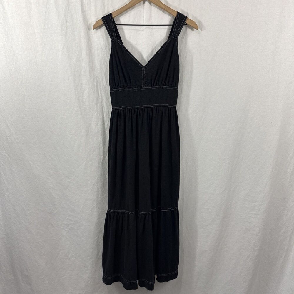 Scoop Vneck Linen Blend Smocked Midi Dress Womens Sz S